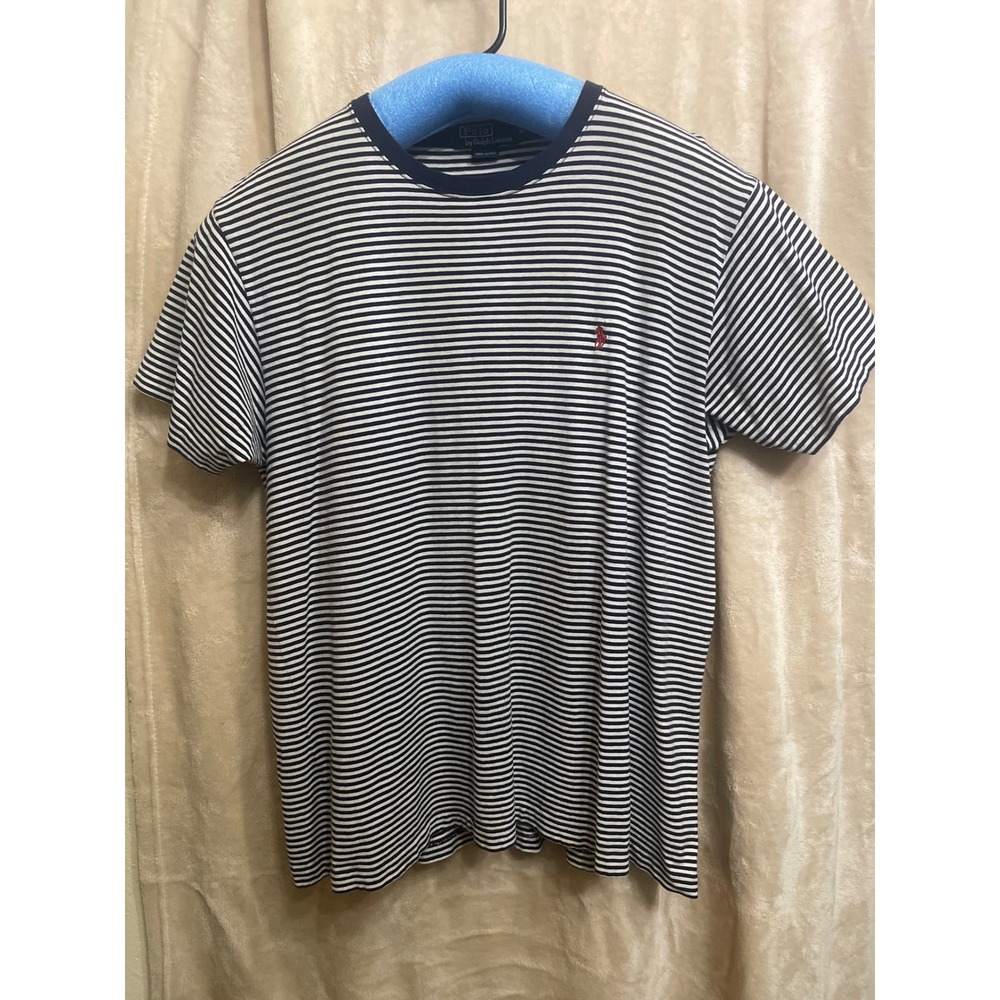 Polo Ralph Lauren Mens XL T-Shirt Navy White Striped Short Sleeve Cotton Crew - Picture 1 of 5